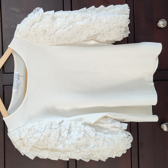 Cream Ivory lace puffed sleeved top US M - Picture 1 of 5